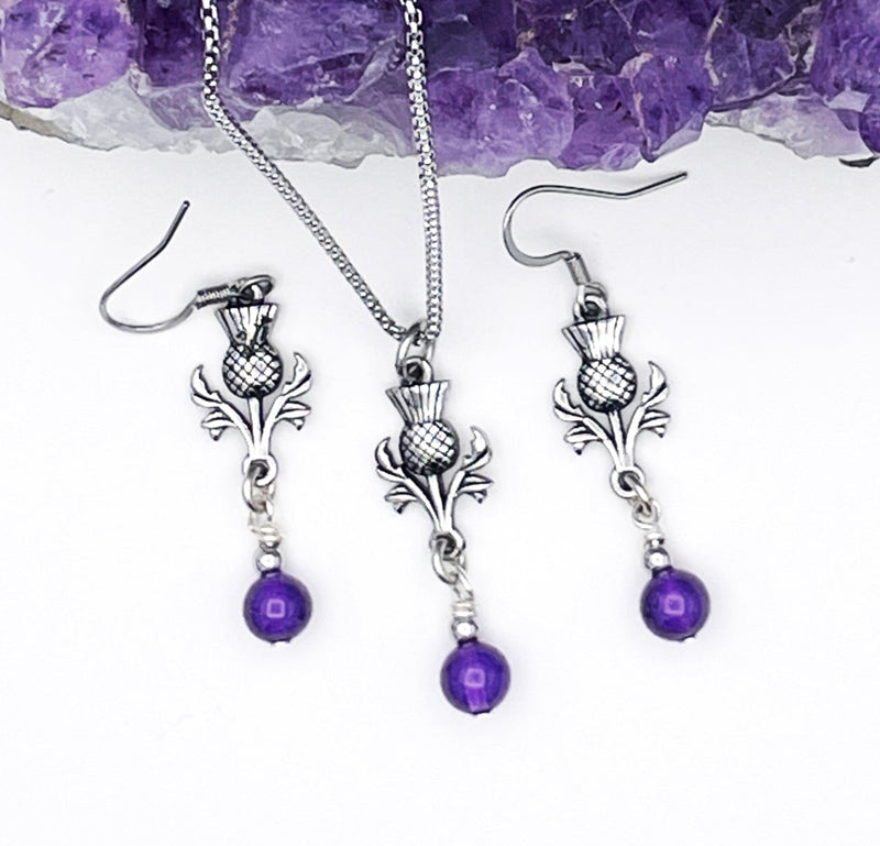 Amethyst Scottish Thistle Pendant & Earring(HM180)