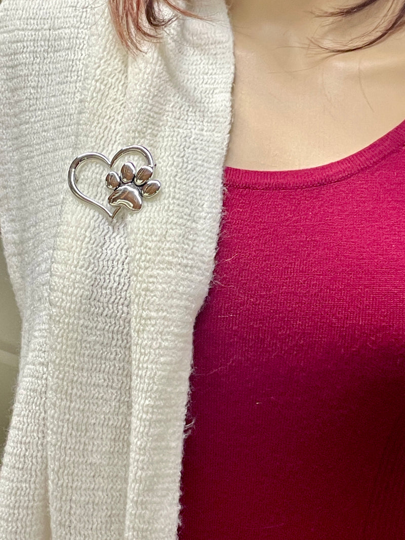 OPEN Heart Dog Paw Brooch (Jpew7027)
