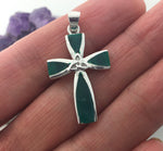 Sterling Silver Trinity Abalone & Malachite Cross (BQ1023) "Strength of Three," Irish Cross,Scottish Cross, Christian Celtic cross