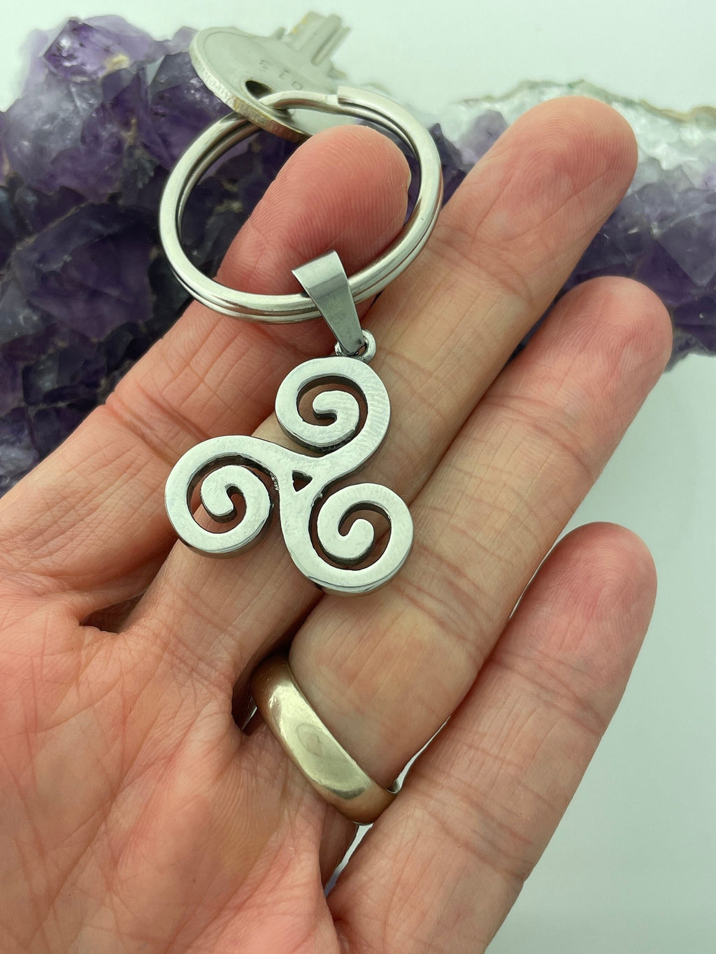 Triskelion Celtic Key Ring, KEY-s197, Triskele ,Irish, Scottish , Newgrange .Welsh, Faith Symbol