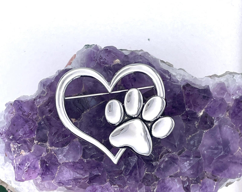 OPEN Heart Dog Paw Brooch (Jpew7027) I love Dogs! Hearts, Dogs, Charity to support children