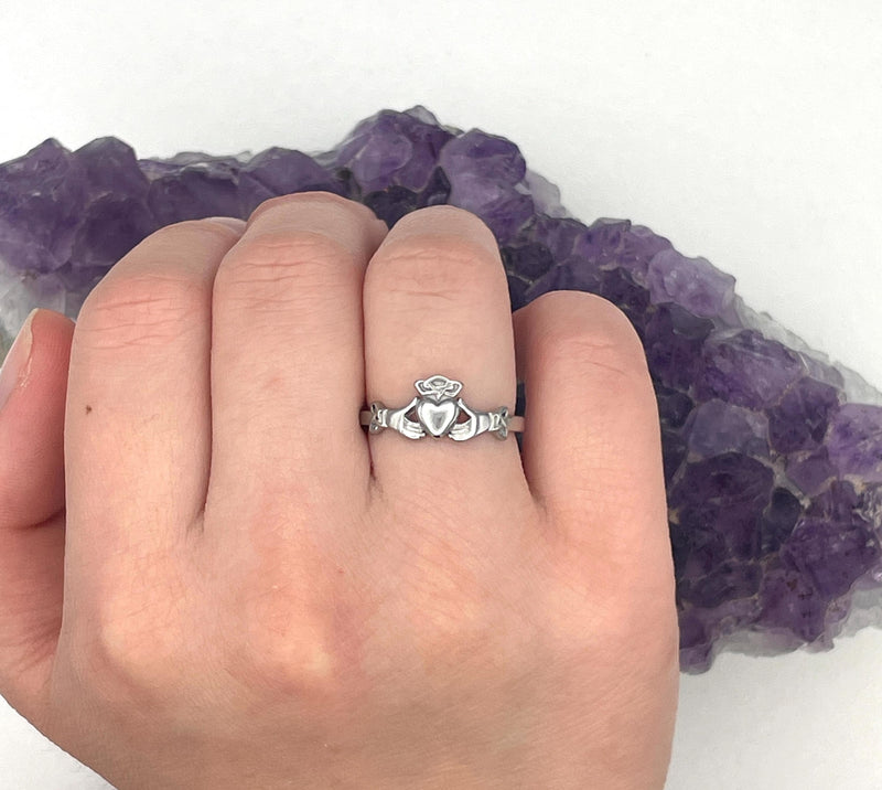 Petite Irish Claddagh Ring with Trinity (#S390) 316 Stainless Steel