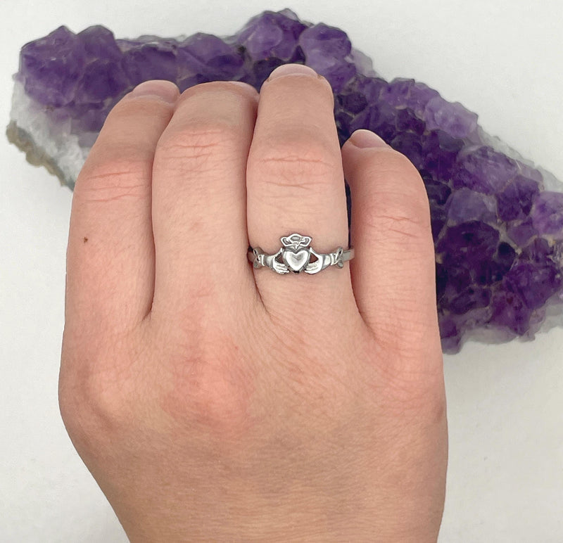 Petite Irish Claddagh Ring with Trinity (#S390) 316 Stainless Steel
