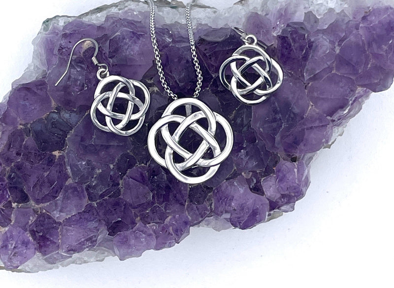 CELTIC Forever Eternity LOVE knot Pendant & Earrings (S407/408) Infinty Knot