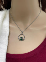 Emerald Enamel Claddagh necklace (S409) 316 L Stainless Irish Pendant