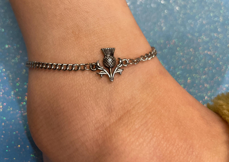 Women's Scottish Thistle Anklet, s397 316L Stainless Steel, Celtic Jewelry, Scottish Jewelry