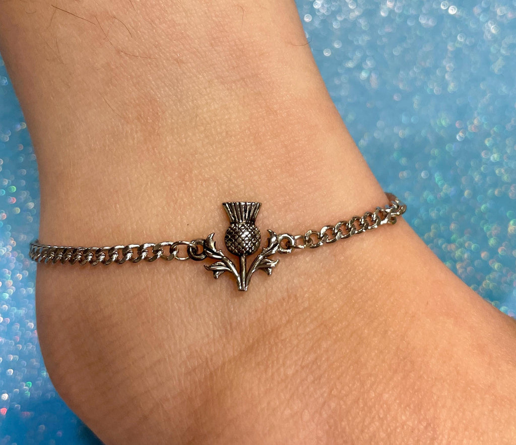 Women's Scottish Thistle Anklet, s397 316L Stainless Steel, Celtic Jewelry, Scottish Jewelry
