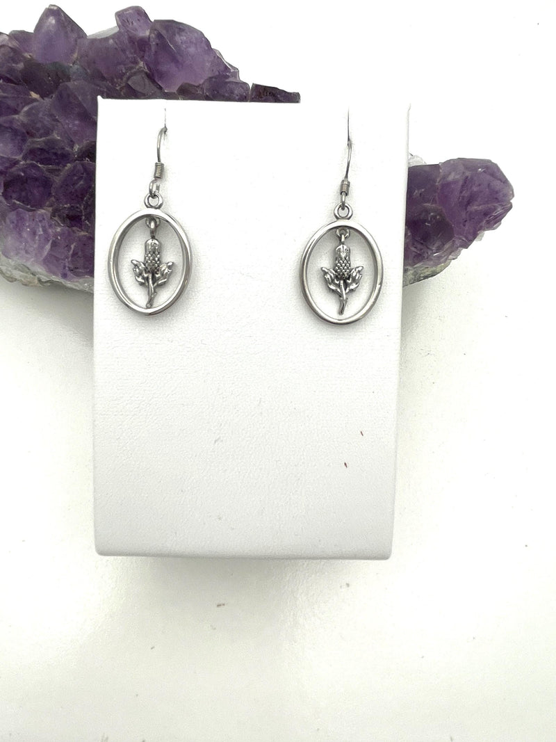 Scottish Thistle Articulated dangle Oval Earrings, S85, Scottish Earrings, Celtic Earrings, Dangle Earrings