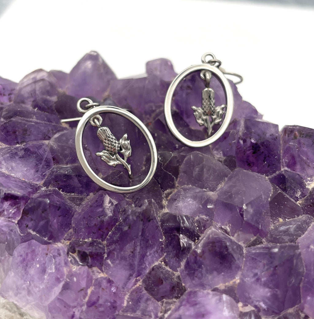 Scottish Thistle Articulated dangle Oval Earrings, S85, Scottish Earrings, Celtic Earrings, Dangle Earrings