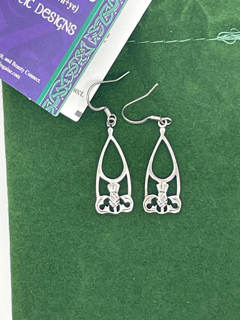 Scottish Thistles High Polished Teardrop Earrings (S413)