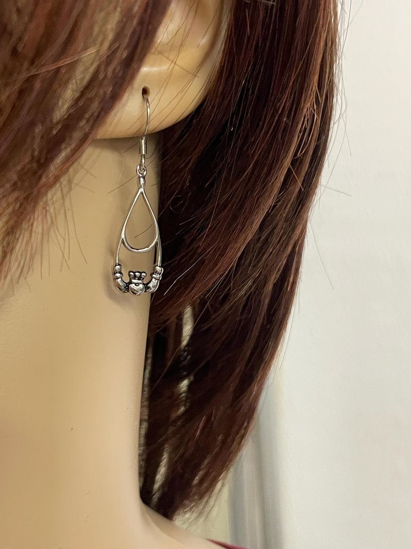 Claddagh High Polished Teardrop Earrings (S411)
