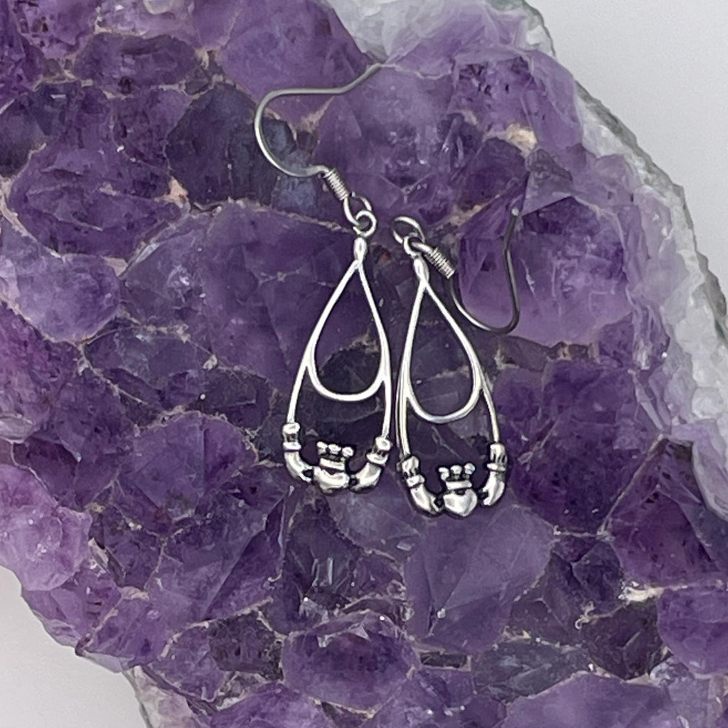 Claddagh High Polished Teardrop Earrings (S411)
