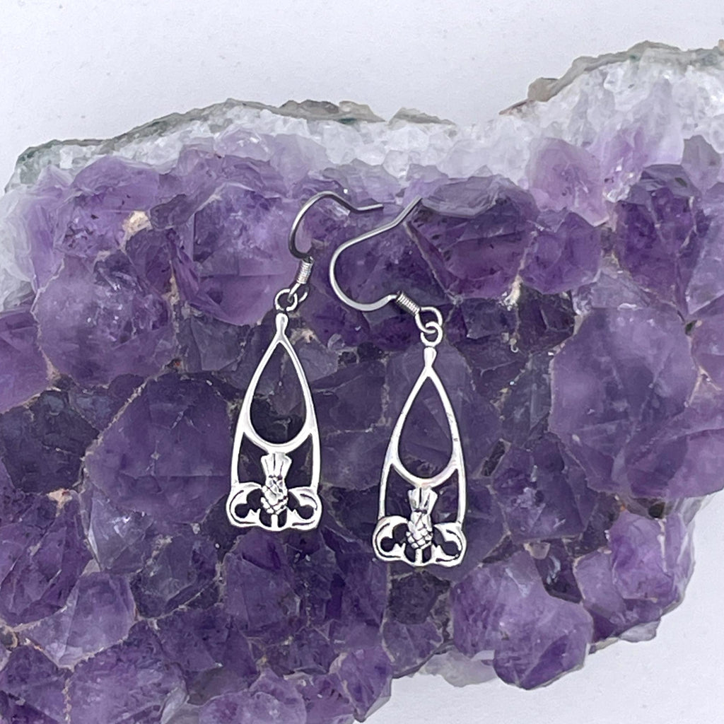 Scottish Thistles High Polished Teardrop Earrings (S413)