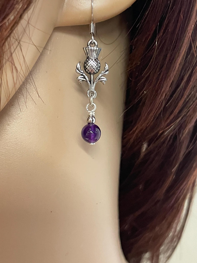 Amethyst Scottish Thistle Pendant & Earring(HM180) Scottish Jewelry