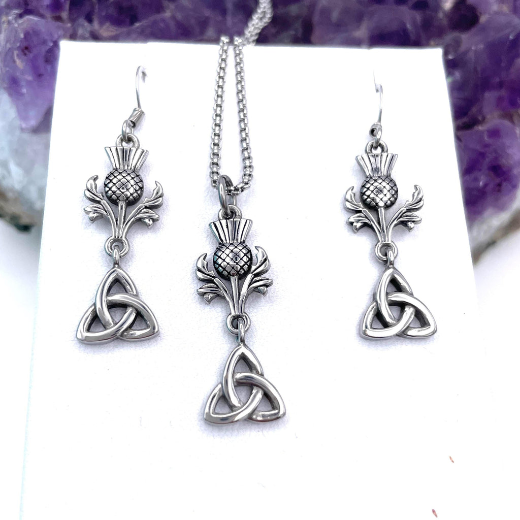 Trinity & Scottish Thistle Necklace / Earrings (Hm181/182) 316 L Stainless Steel