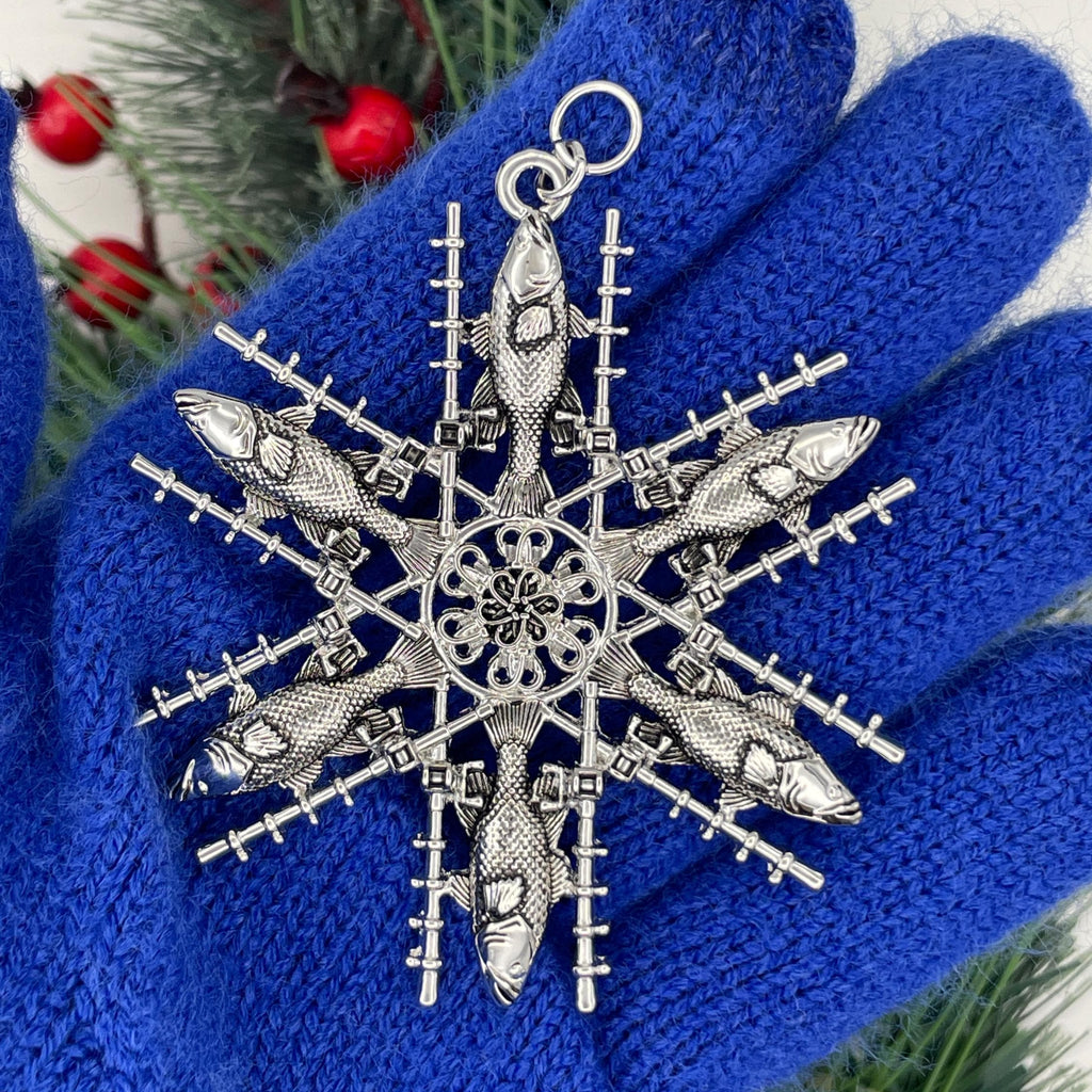 Fishing Bass & Rod SnowWonders® Ornament (6098), Angler Bass Fish and Reel Ornament