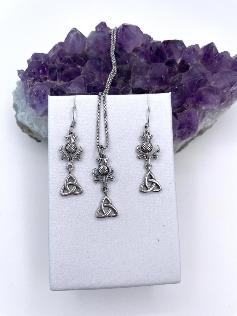 Trinity & Scottish Thistle Necklace / Earrings (Hm181/182) 316 L Stainless Steel