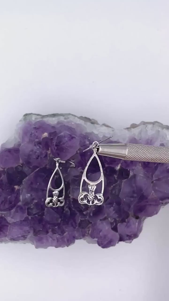 Scottish Thistles High Polished Teardrop Earrings (S413)