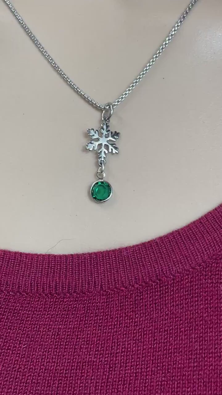 Petite Birtstone Snowflake Necklace, (HM188) 316L Stainless Steel Winter Pendant, Snowflake Jewelry, Mommy and Me