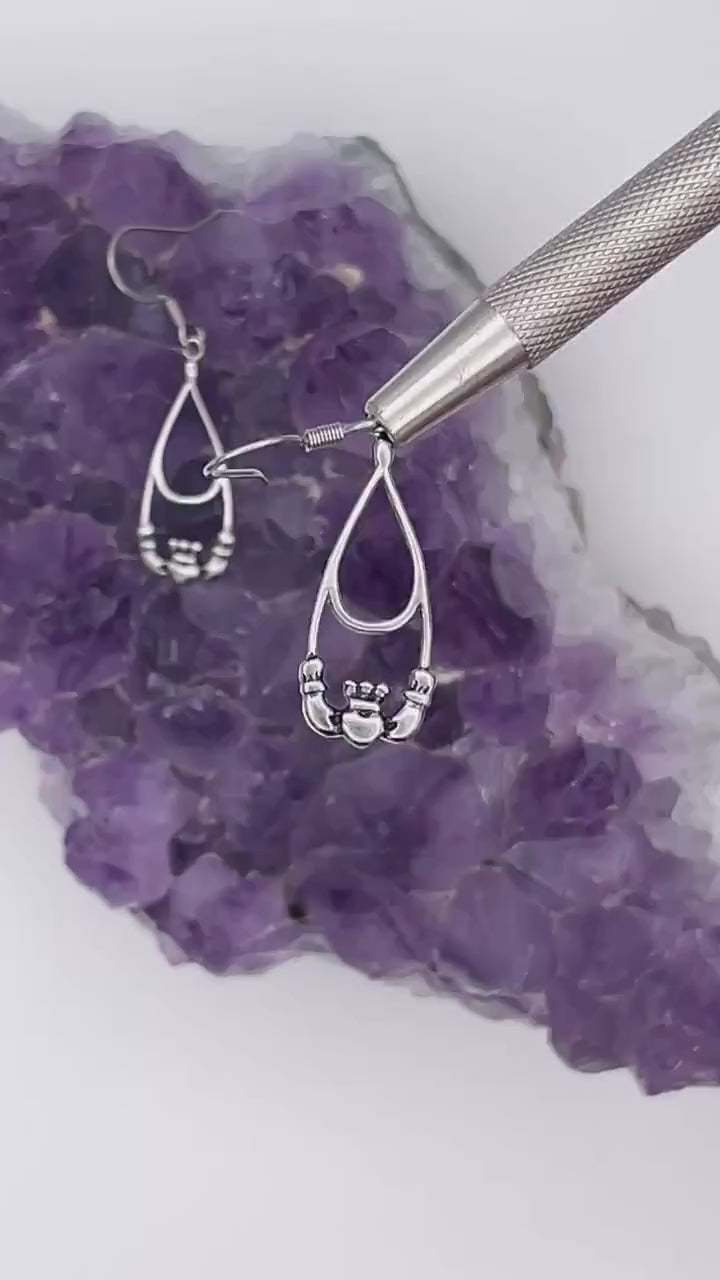 Claddagh High Polished Teardrop Earrings (S411)