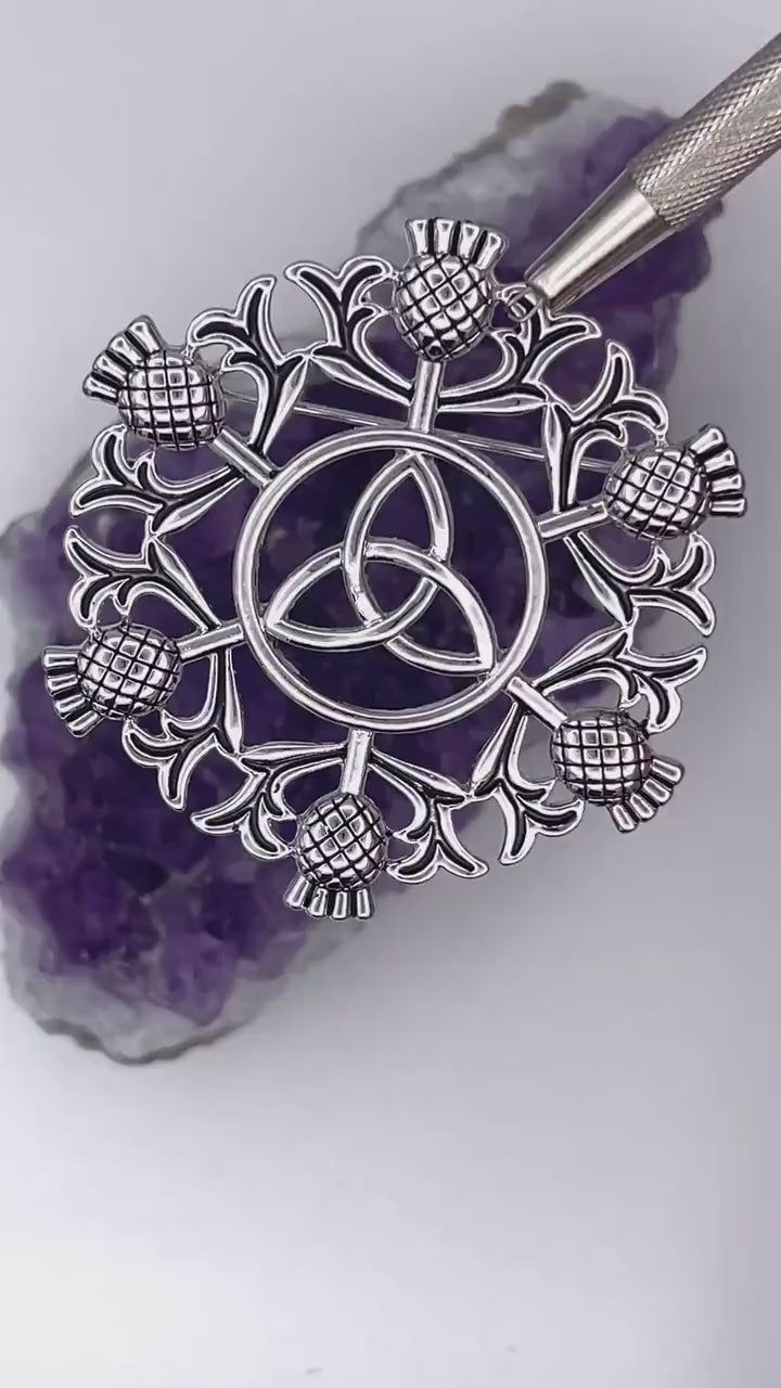Bold Scottish Thistle/Trinity Brooch (#JPEW7029) Celtic Pin Kilt Pin