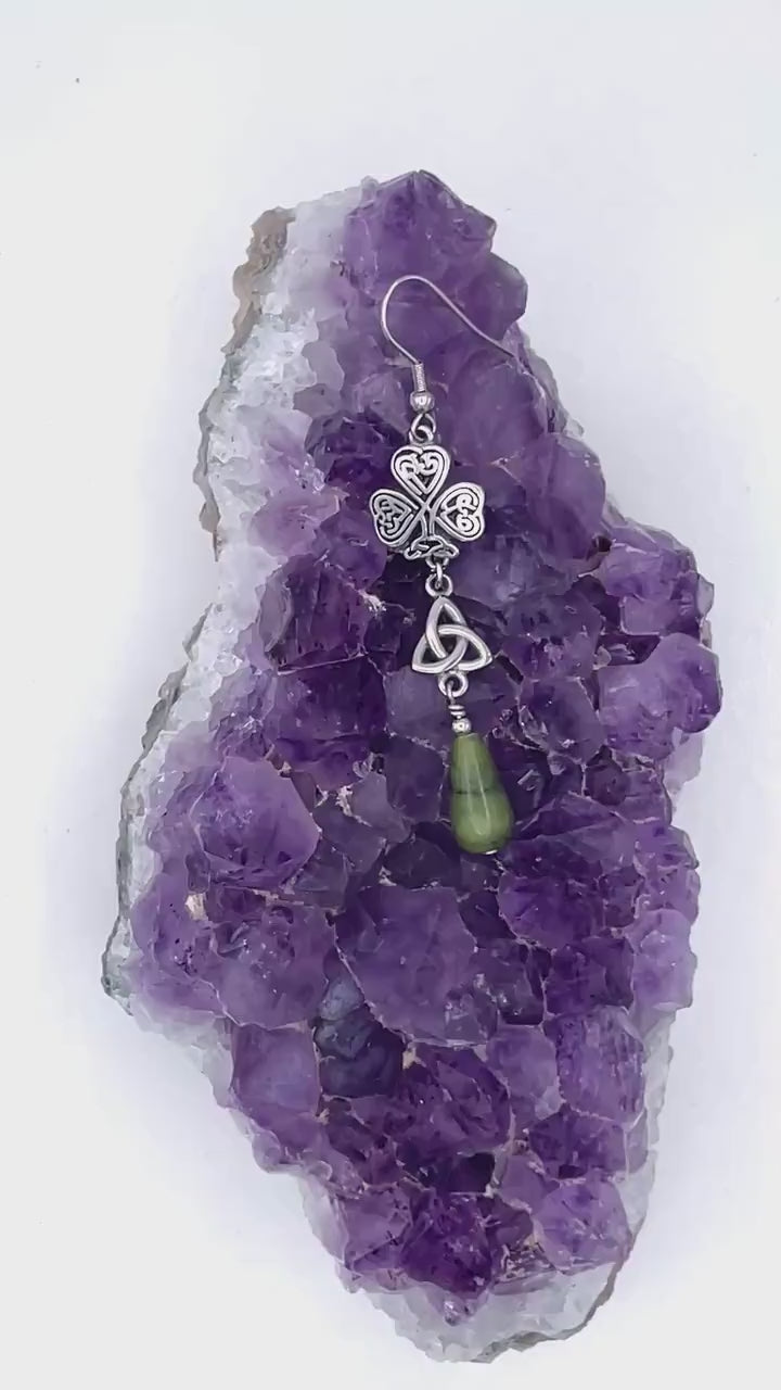 Connemara Shamrock and Trinity   Earrings(Hm185   Handmade Ireland Stone pendant