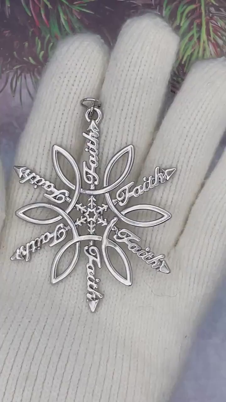 Faith & ichthus SnowWonders® Snowflake Ornament, (6092) Christian Ornament,