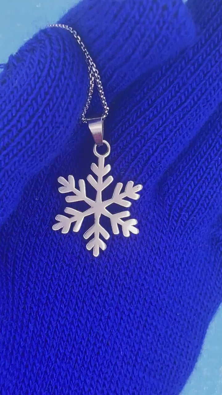 Silver Snowflake Necklace, (S433) 316L Stainless Steel Winter Pendant, Snowflake Jewelry,