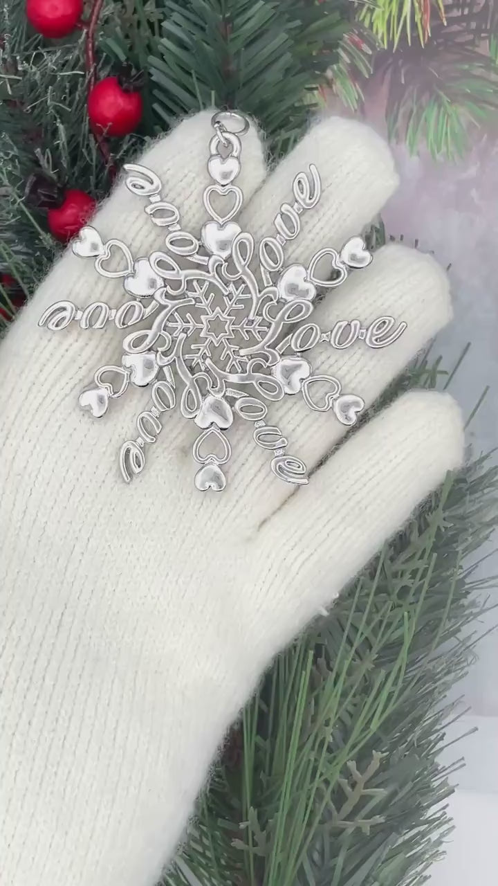 LOVE & Hearts SnowWonders® Snowflake Ornament, (6094)  Christmas tree Ornament