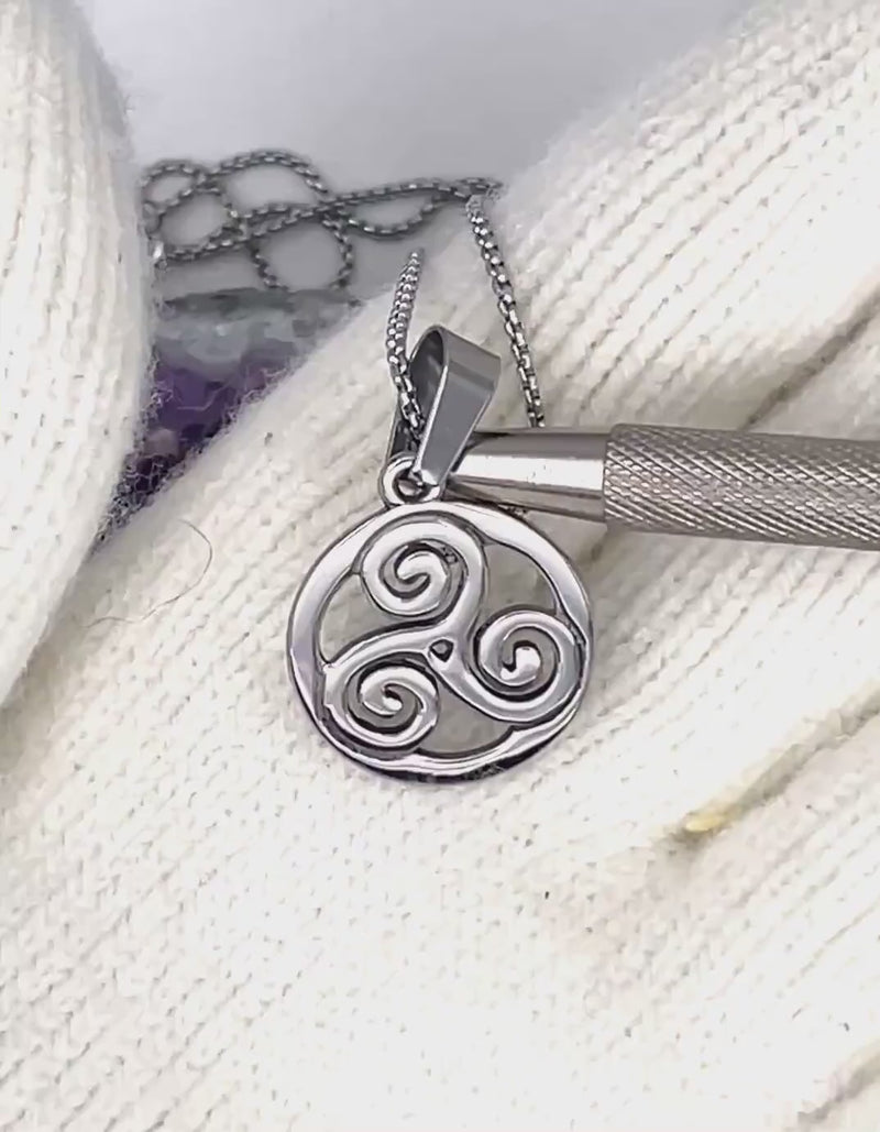 Triskelion Pendant - The Journey of Faith - (S144) 316L Stainless Steel Triple Spiral Necklace - Holy Trinity Christian Celtic Symbol