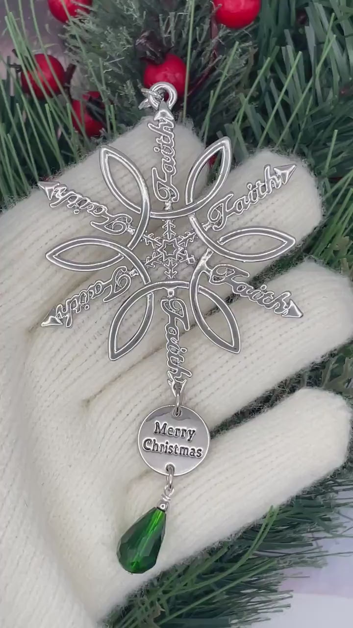 Faith & Ichthus Ornament Snowflake SnowWonders® , (6092MerryGreen) personalized  custom Christian Ornament,