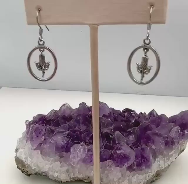Scottish Thistle Articulated dangle Oval Earrings, S85, Scottish Earrings, Celtic Earrings, Dangle Earrings