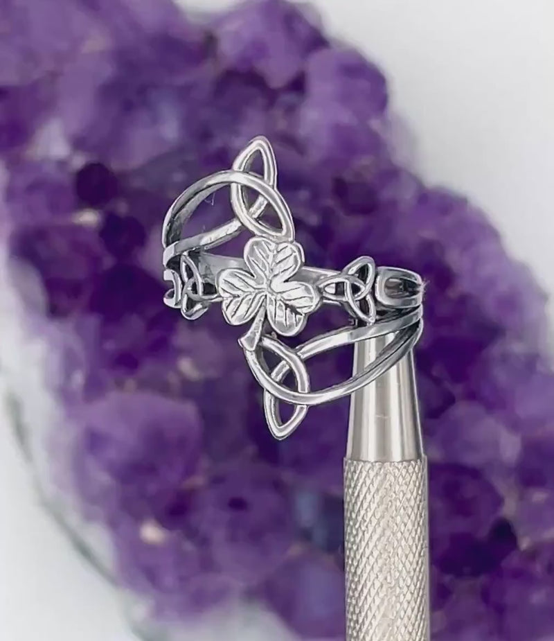 Modern Shamrock & Trinity Irish Ring, (S415) 316L Stainless Steel