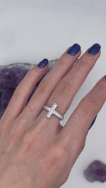 Sterling Silver "Love Story" Cross CZ Ring, (SSCross)