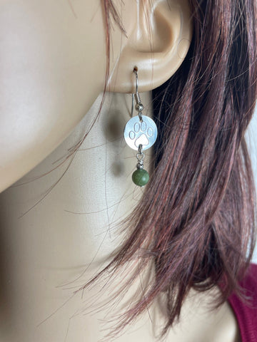 Adorable Dog Paw/Connemara stone Earrings (HM169) - Shop Palmers