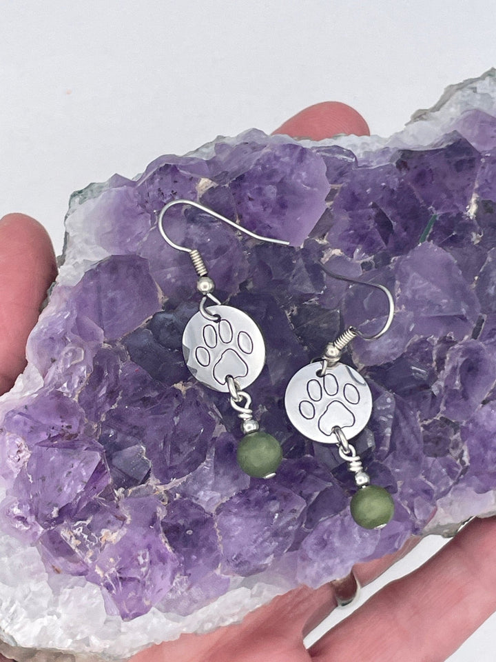 Adorable Dog Paw/Connemara stone Earrings (HM169) - Shop Palmers
