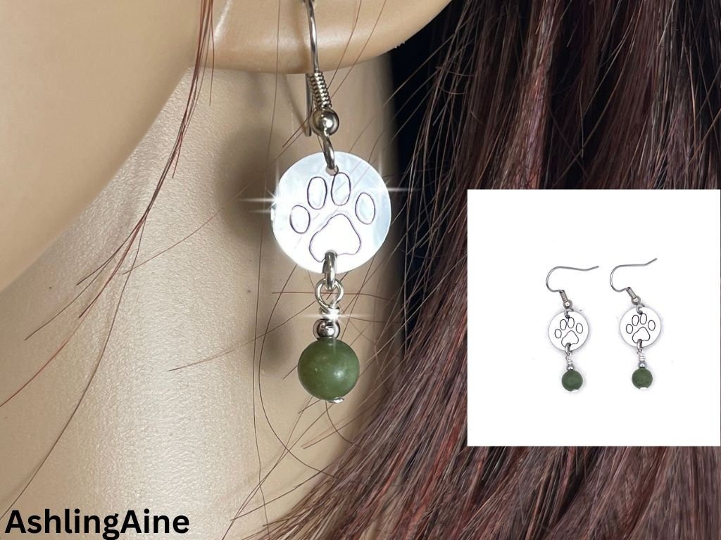 Adorable Dog Paw/Connemara stone Earrings (HM169) - Shop Palmers
