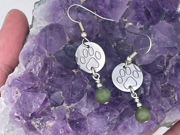 Adorable Dog Paw/Connemara stone Earrings (HM169) - Shop Palmers