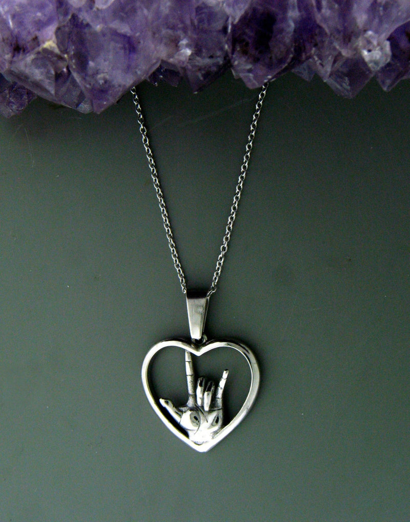 American Sign Language "I love you" Heart Necklace(large or medium pendant), (S244/246) - Shop Palmers