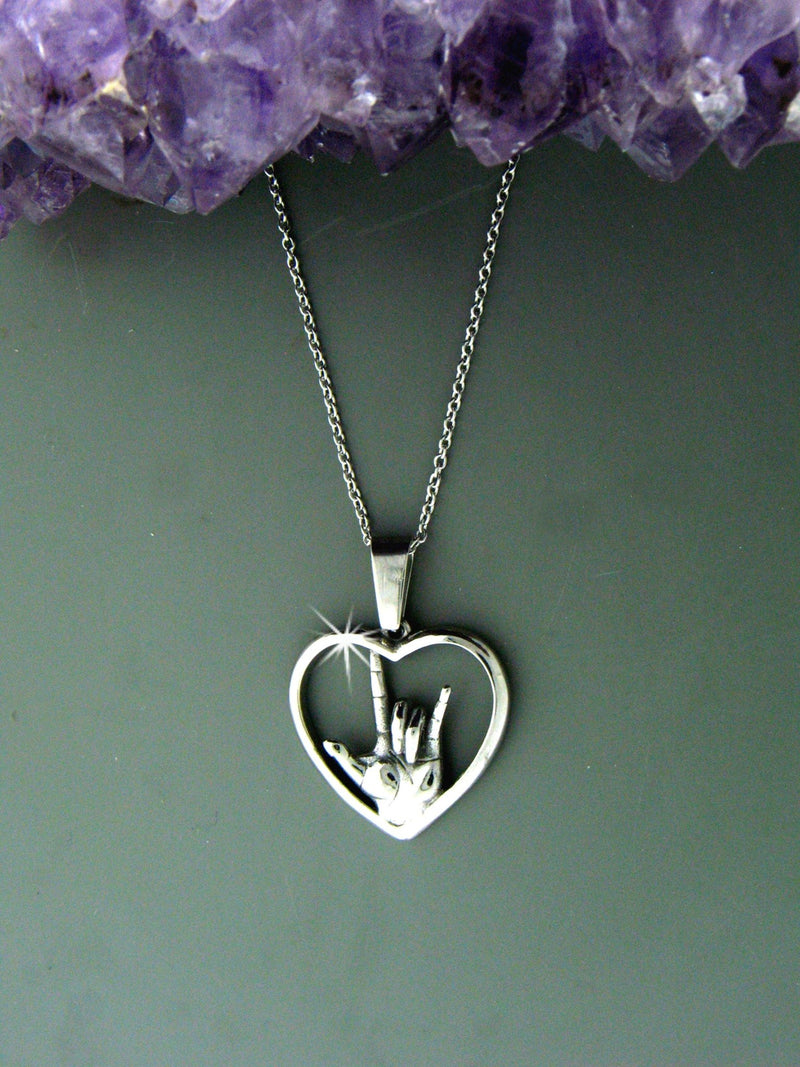 American Sign Language "I love you" Heart Necklace(large or medium pendant), (S244/246) - Shop Palmers