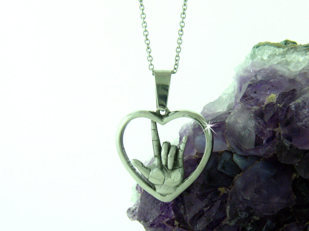 American Sign Language "I love you" Heart Necklace(large or medium pendant), (S247) - Shop Palmers