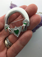 Beautiful Claddagh Pin with CZ and Green Enamel (JPEW6030) - Shop Palmers