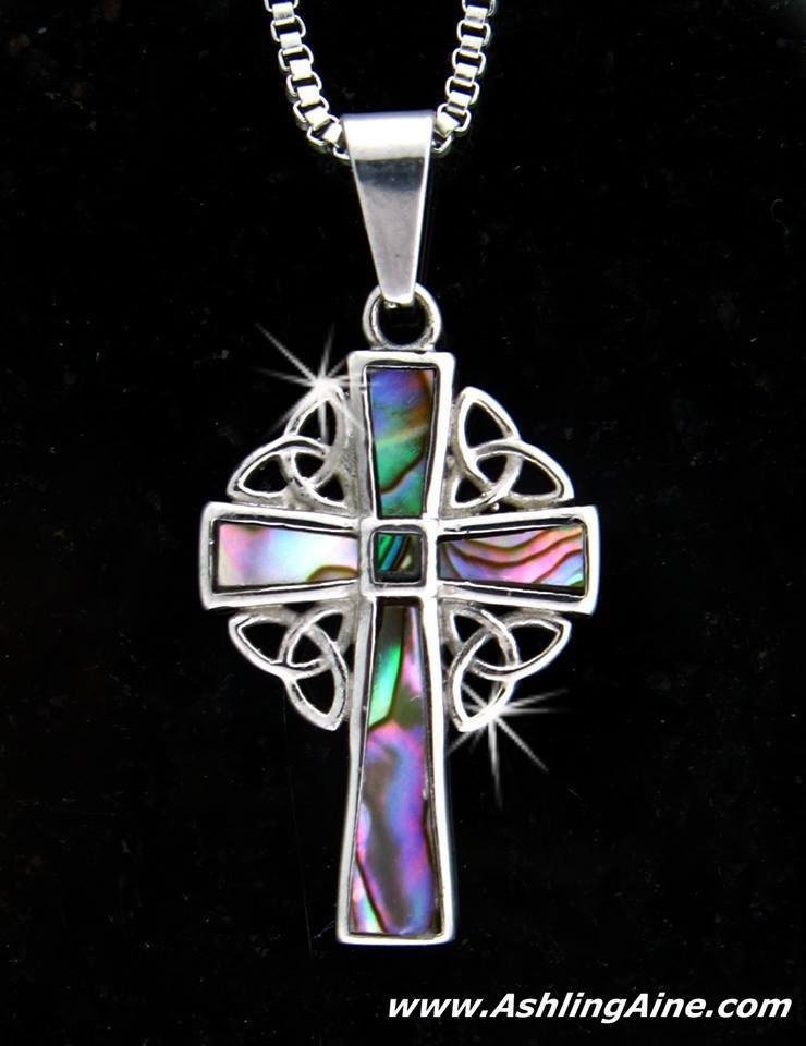 Celtic Abalone High Cross Necklace, (S78) - Shop Palmers