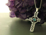 Celtic High Cross with choice of Emerald, amethyst, ruby, sapphire CZ (S146/chain) - Shop Palmers