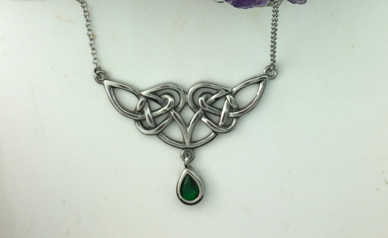 Celtic Knot Necklace w/ Emerald, Sapphire, or Amethyst CZ on 18" Chain (#s306) - Shop Palmers