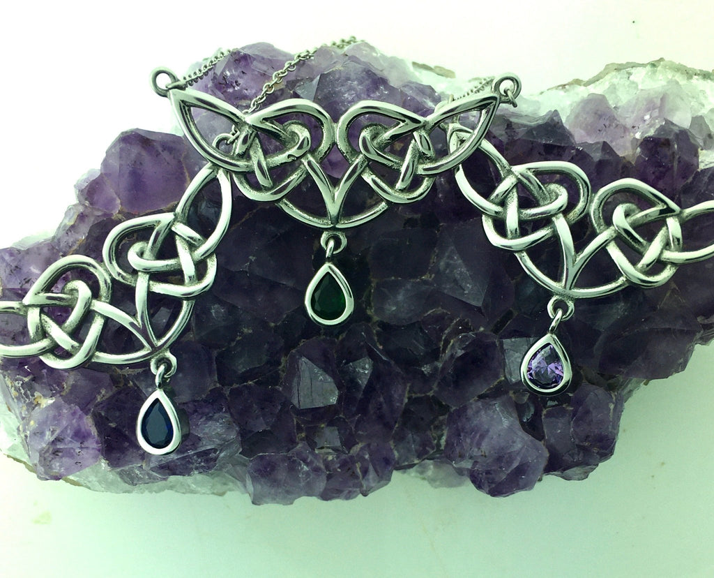 Celtic Knot Necklace w/ Emerald, Sapphire, or Amethyst CZ on 18" Chain (#s306) - Shop Palmers