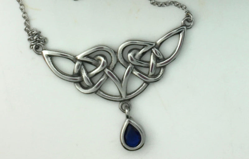 Celtic Knot Necklace w/ Emerald, Sapphire, or Amethyst CZ on 18" Chain (#s306) - Shop Palmers