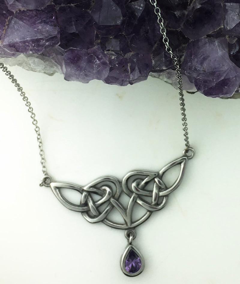 Celtic Knot Necklace w/ Emerald, Sapphire, or Amethyst CZ on 18" Chain (#s306) - Shop Palmers