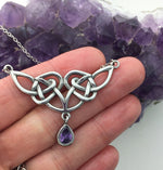 Celtic Knot Necklace w/ Emerald, Sapphire, or Amethyst CZ on 18" Chain (#s306) - Shop Palmers