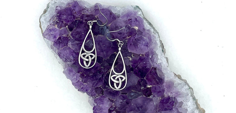 Celtic long tear drop Trinity Knot Earrings (#S20) - Shop Palmers